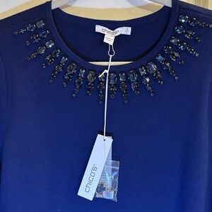 NWT Chico’s royal blue embellished top size 2 Large